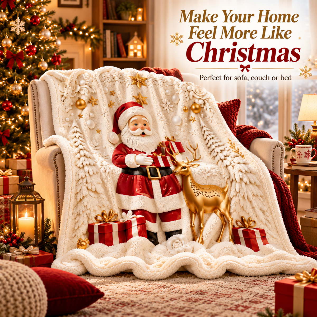 Cozy Christmas Sherpa Throw Blanket