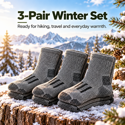 3-PAIR Merino Wool Thermal Socks – Thick Cushioned Winter Warmth