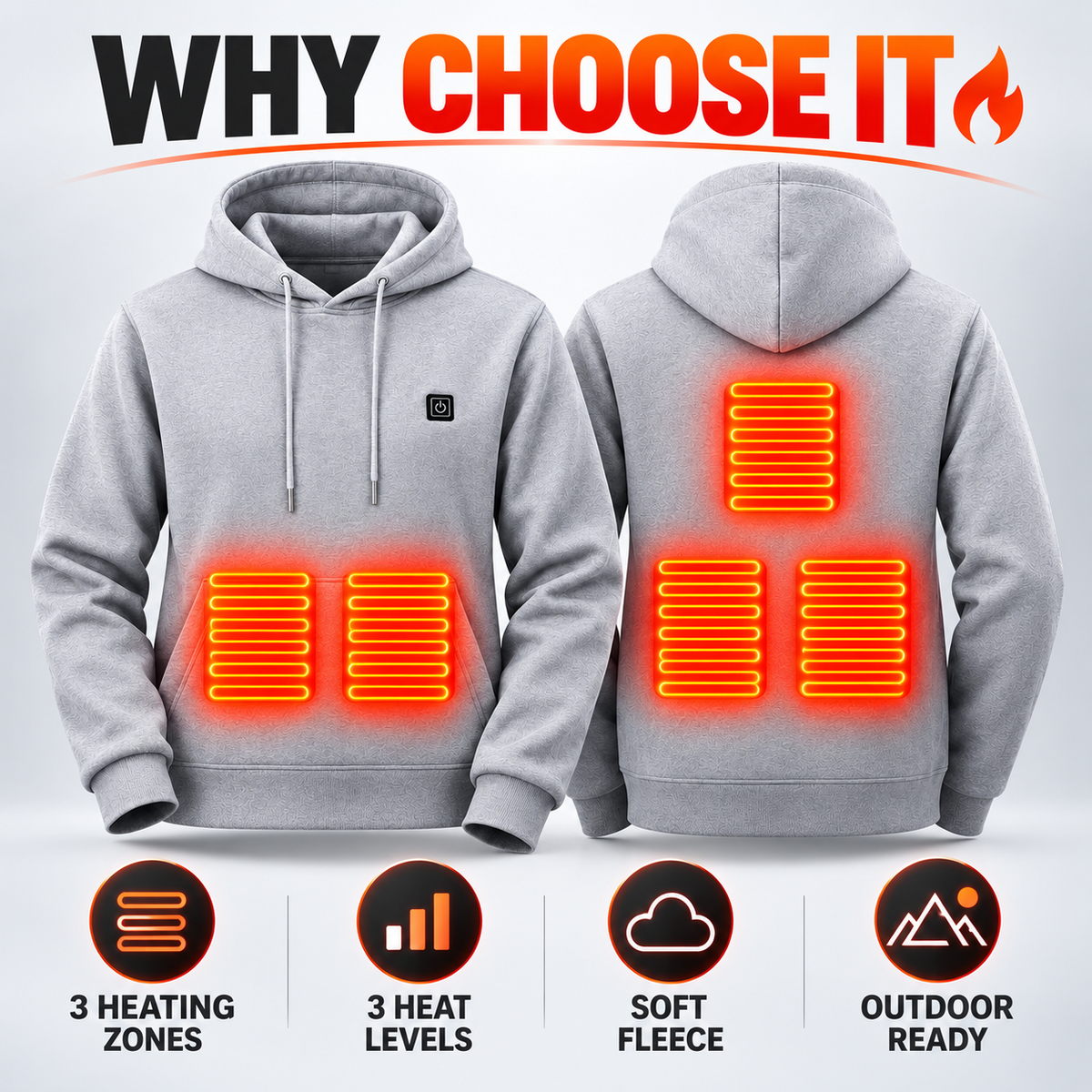 5-Zone Heated Hoodie with Adjustable Temperature