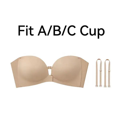 👙 Anti-Slip Security | Women's Strapless Front Closure Push-Up Lift Bra with Wireless Support ✨