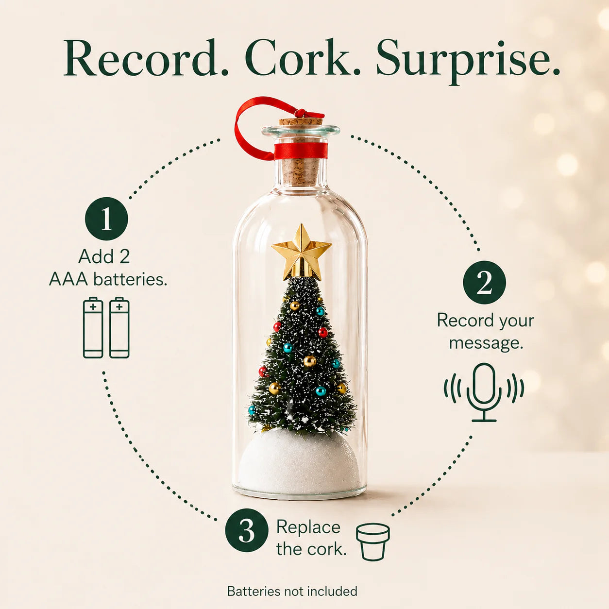 🎄 Capture Your Voice | Mr. Christmas 8" Recordable Christmas Tree Message in a Bottle with LED Light 🔔