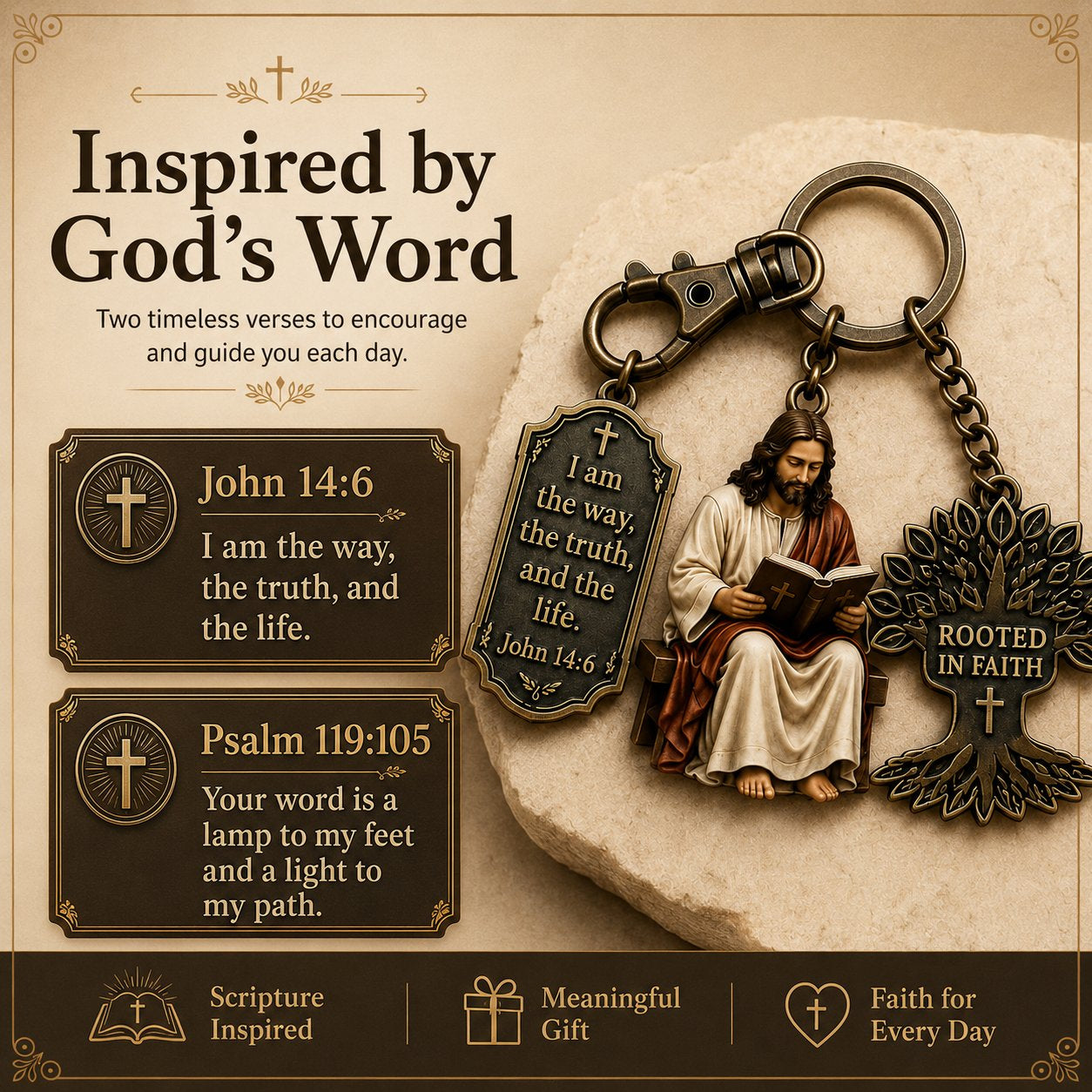 ✝️ Walk in Wisdom | Beautiful "Jesus Reading" Keychain, Premium Stainless Steel Christian Faith Monogram Backpack Charm Gift 🙏