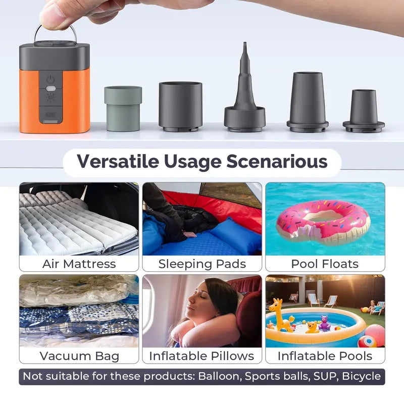 🏕️ The Ultimate Outdoor Essential | Portable Mini Air Pump with Camping LED Light, Fast Rechargeable Inflator/Deflator for Air Mattress & Pool Floats ✨