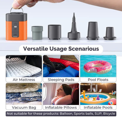 🏕️ The Ultimate Outdoor Essential | Portable Mini Air Pump with Camping LED Light, Fast Rechargeable Inflator/Deflator for Air Mattress & Pool Floats ✨