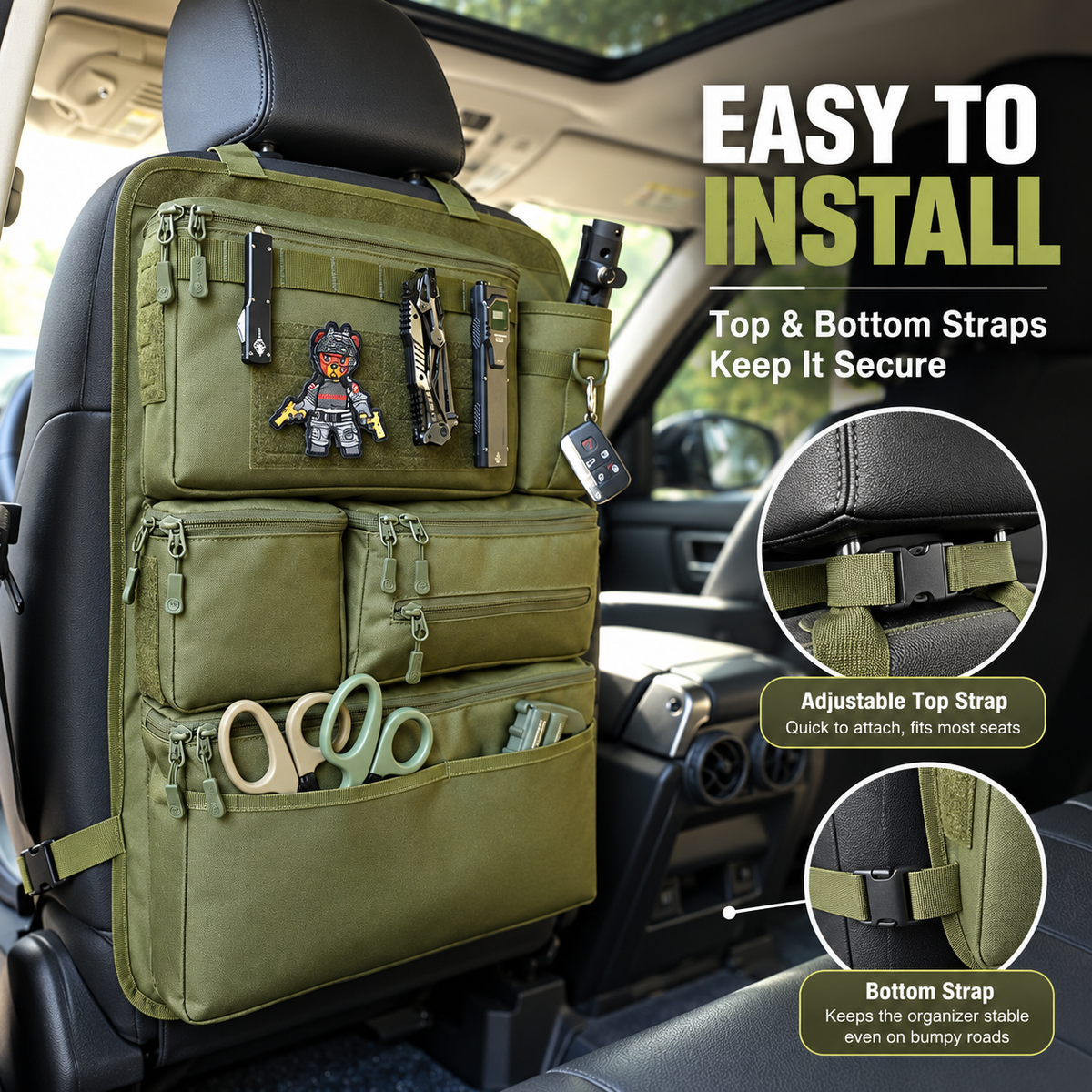 Tactical Car Seat Back Organizer – Multi-Pocket Storage
