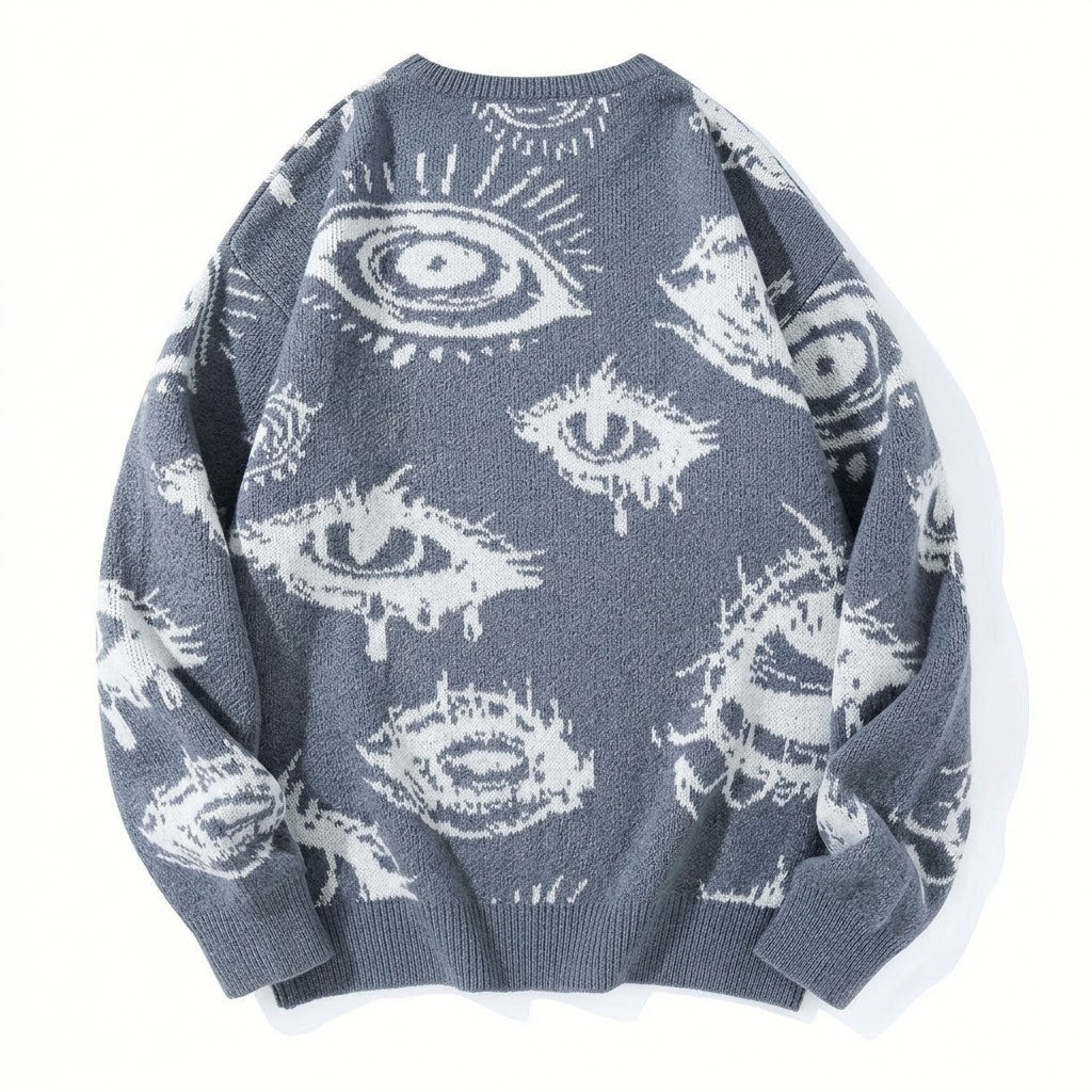All-Over Eye Graphic Oversized Knit Sweater
