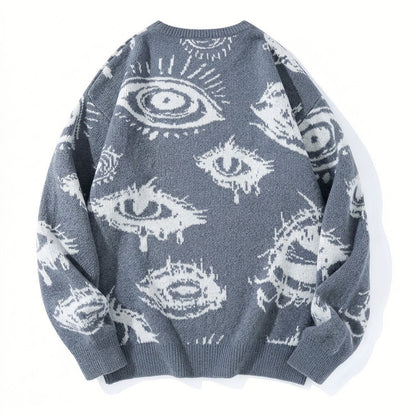 All-Over Eye Graphic Oversized Knit Sweater