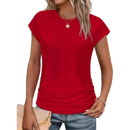 ✨ Effortless Elegance | Women's Summer Ruched Cap Short Sleeve T-Shirt 👚