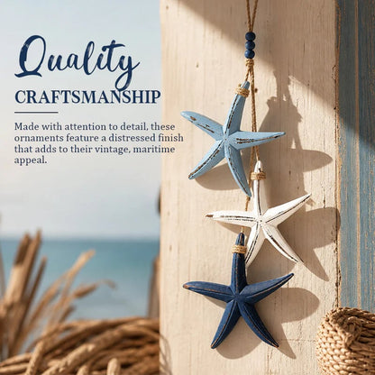 🌊 Coastal Serenity | Mediterranean Distressed Starfish & Fish Hanging Rope Wall Ornaments ✨