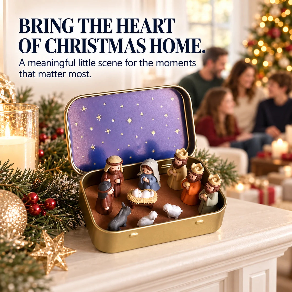 Mini Christmas Nativity Scene Set with Storage Box