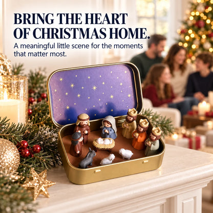 Mini Christmas Nativity Scene Set with Storage Box