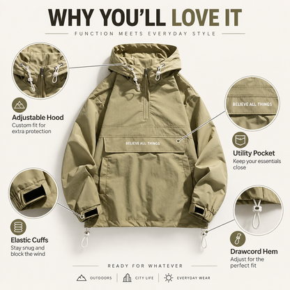 Men’s Lightweight Half-Zip Hooded Windbreaker