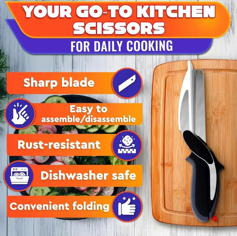 ✂️ Chop in Seconds | 2-in-1 Multi-Purpose Food Scissors with Integrated Cutting Board 🥕