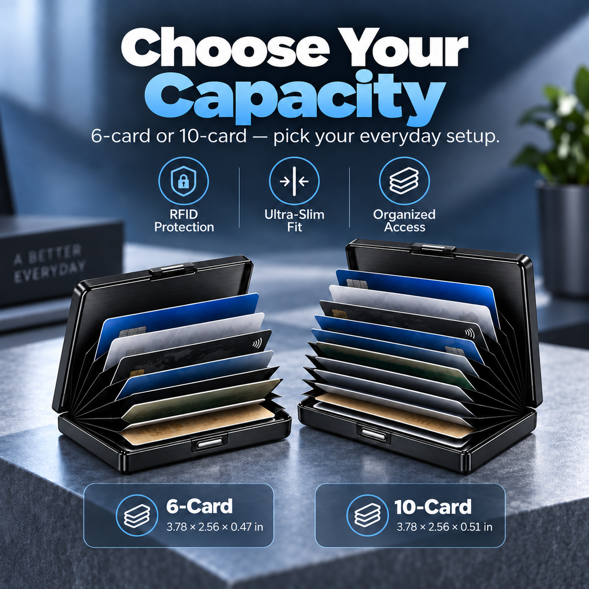 Slim RFID Blocking Leather & Metal Card Holder