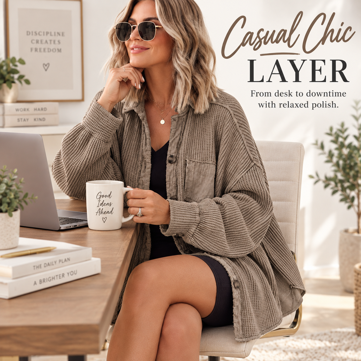 Women's Relaxed Waffle Knit Shacket
