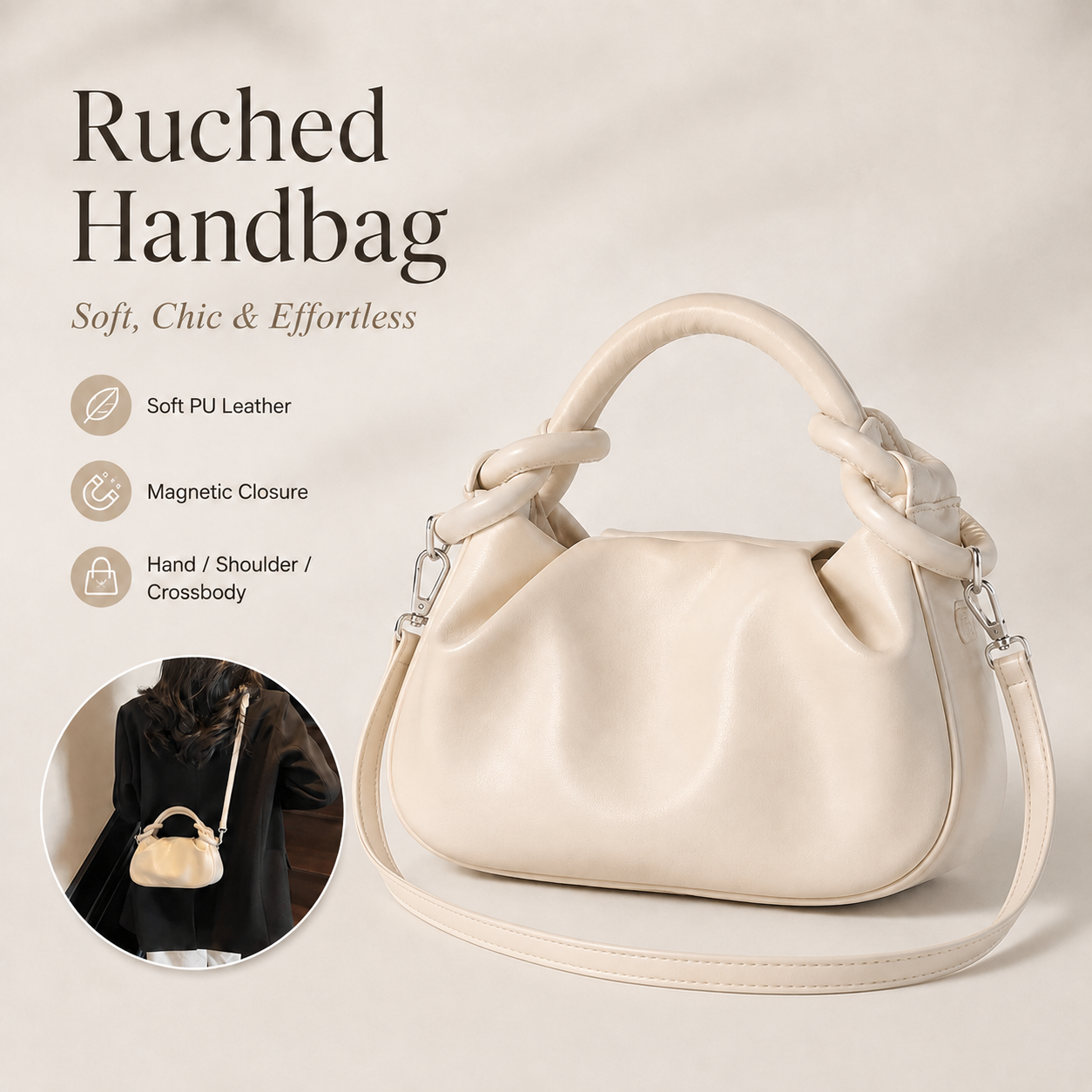 Ruched Handbag — Soft, Chic & Effortless