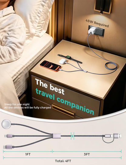 ⚡ Simplify Your Travel Gear | 3-in-2 Multi-Charging Cable with Apple Watch Magnetic Charger, Cruise & Camping Essential for iPhone & iWatch ✨