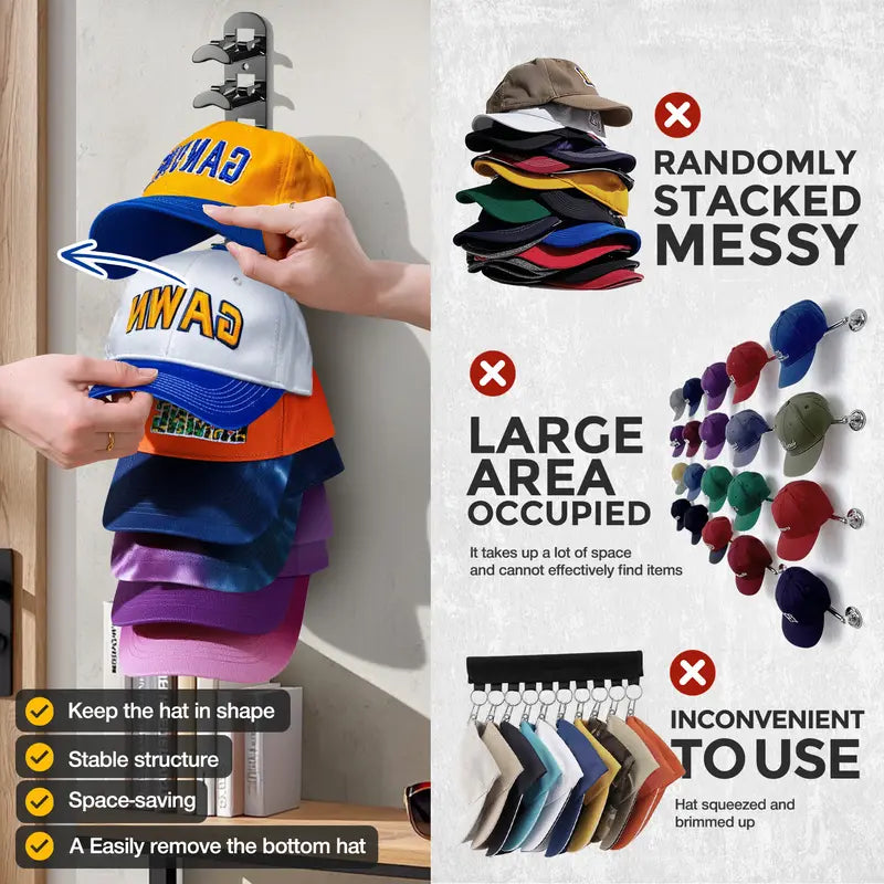 （2 Pack）🧢 Store 20 Caps in Seconds: The Ultimate Heavy-Duty Wall Hat Organizer That Protects Your Hat's Shape! 🛠️🔥