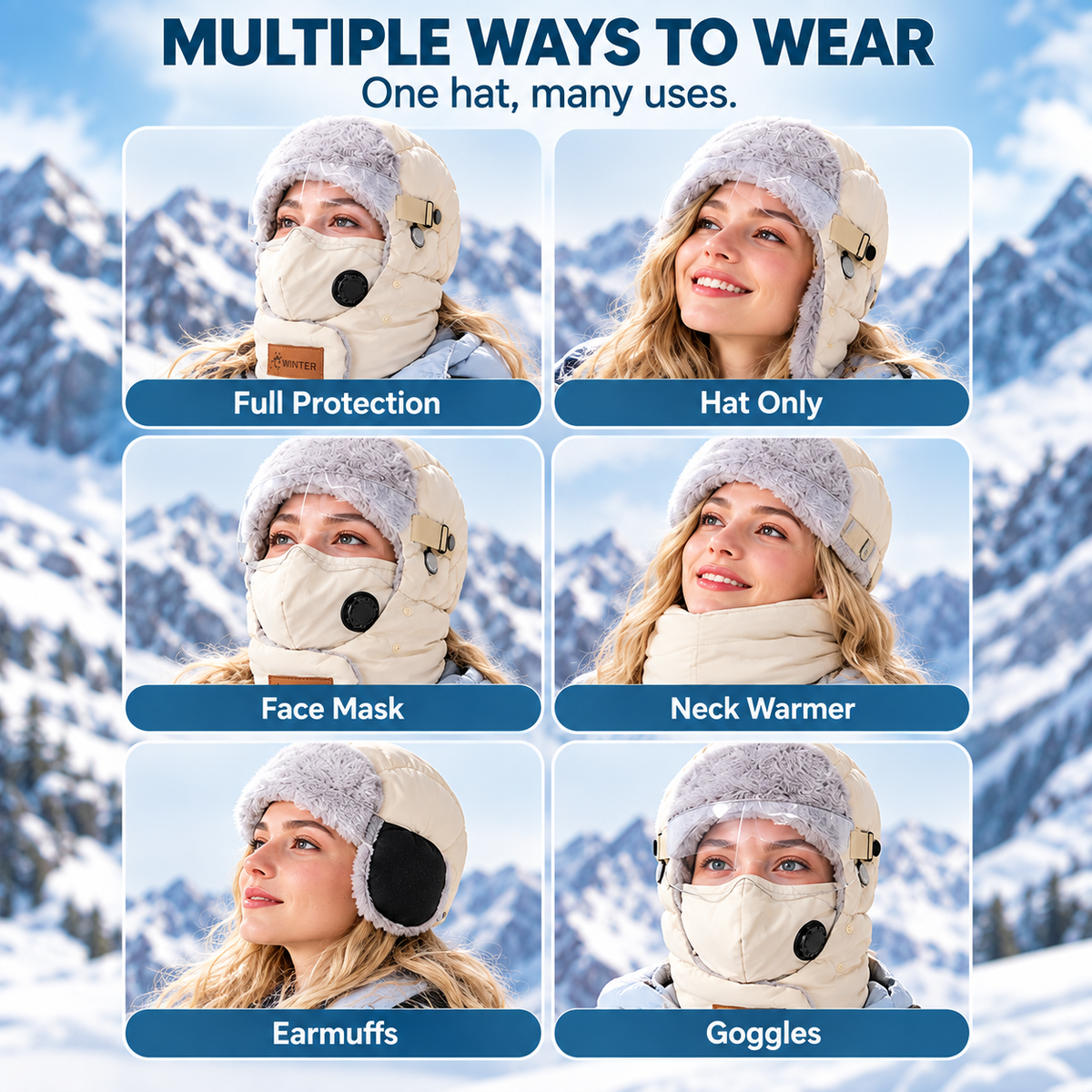 Unisex Fleece-Lined Winter Trapper Hat with Face Cover