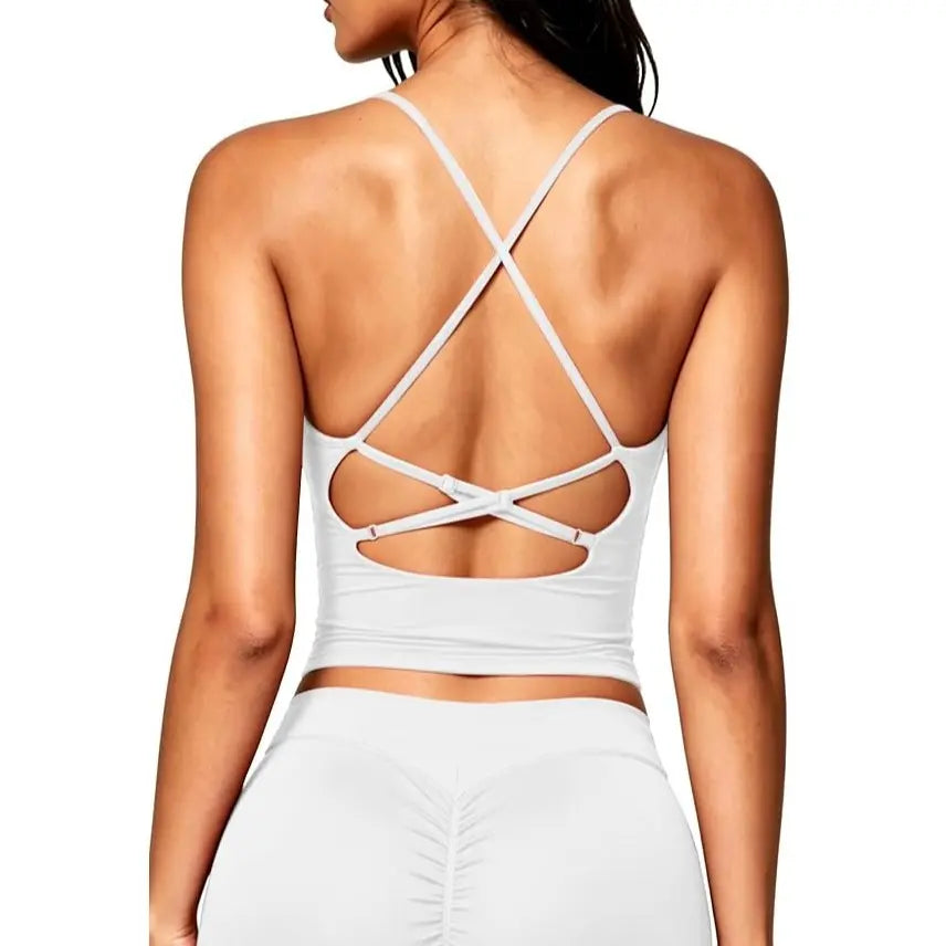 👗 Stunning Back Profile | Women's V-Neck Cross Back Tank Top Double-Lined Anti-See-Through Camisole ✨