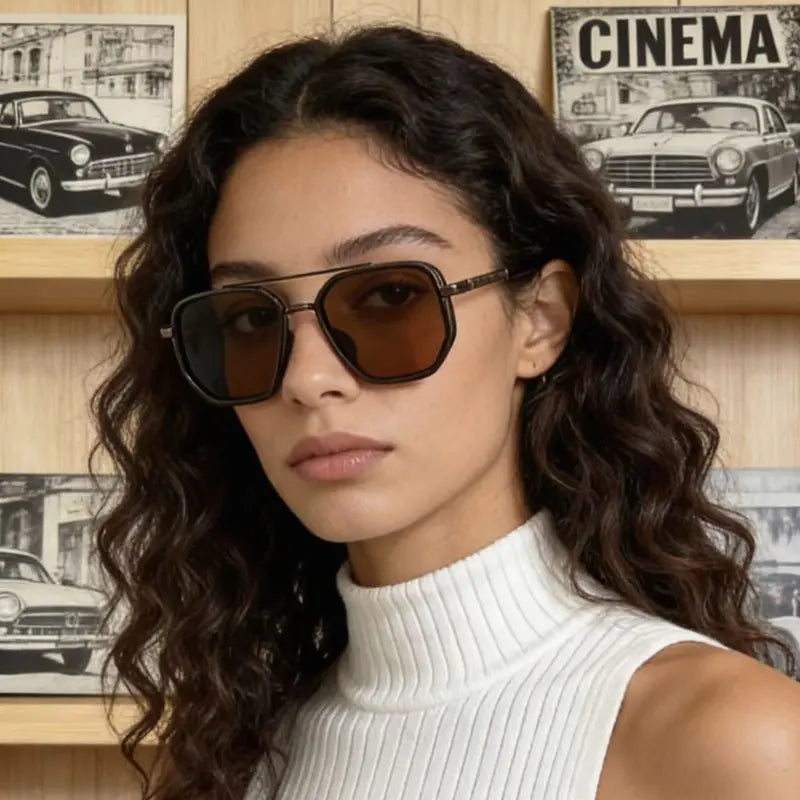 🕶️ Street Style Icons | Trendy Geometric Double-Beam Metal Sunglasses ☀️