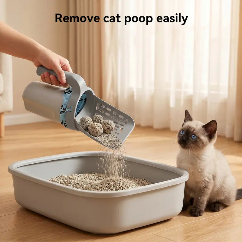 🐱 Clean Hands, No Mess | 2-in-1 Cat Litter Scooper with Integrated Trash Box & Waste Bag Holder 💩