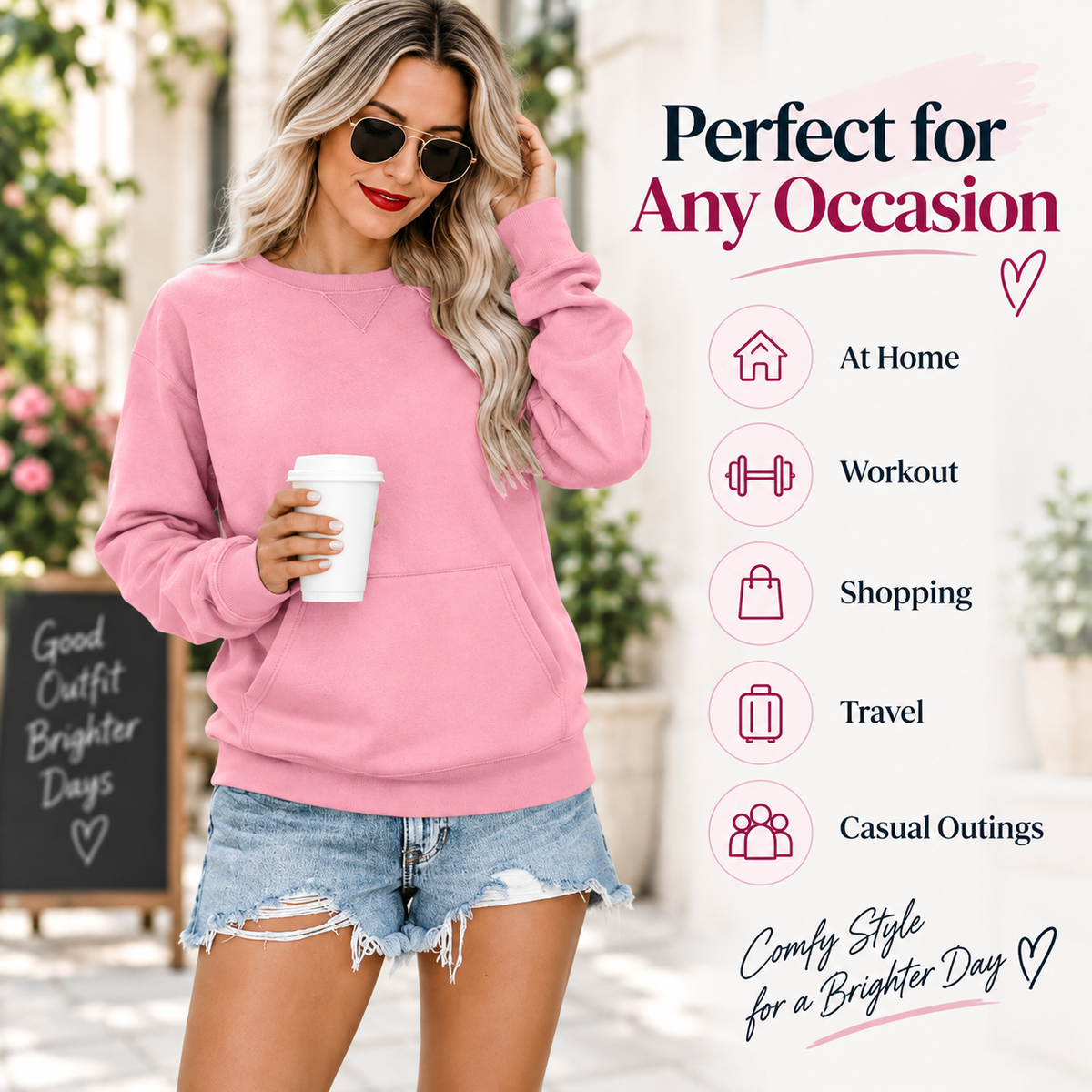 Women's Oversized Crewneck Sweatshirt with Kangaroo Pocket