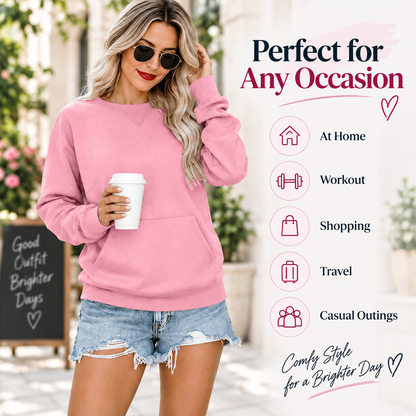 Women's Oversized Crewneck Sweatshirt with Kangaroo Pocket