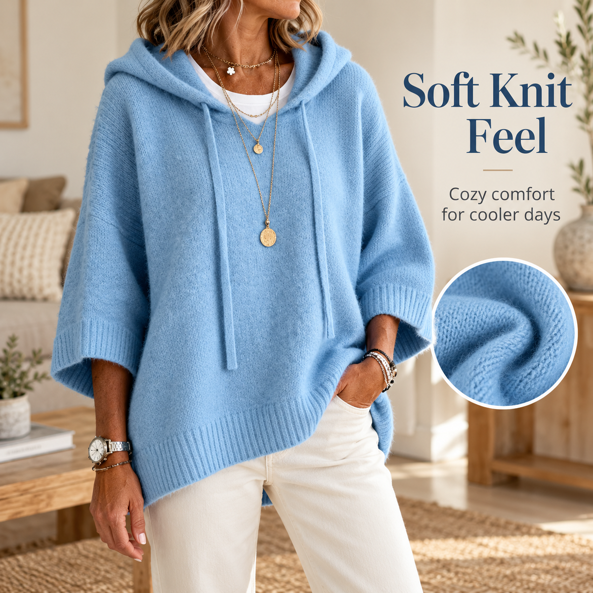 Women's Oversized Knit Hoodie – Cozy Relaxed Fit Sweater