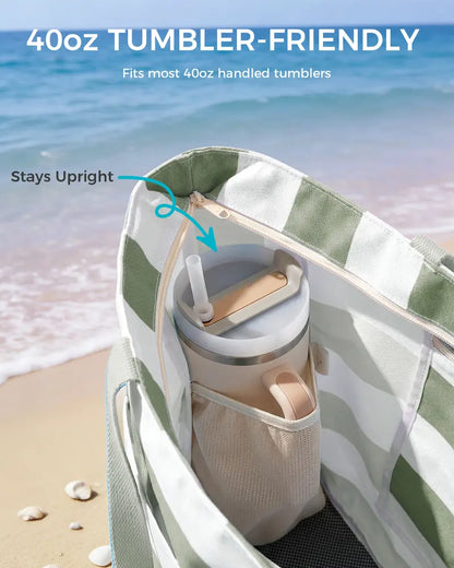 🔥 The Anti-Sand Beach Master: The Massive Waterproof Tote with a Dedicated 40oz Tumbler Pocket That Erases Summer Chaos! 🏖️🥤