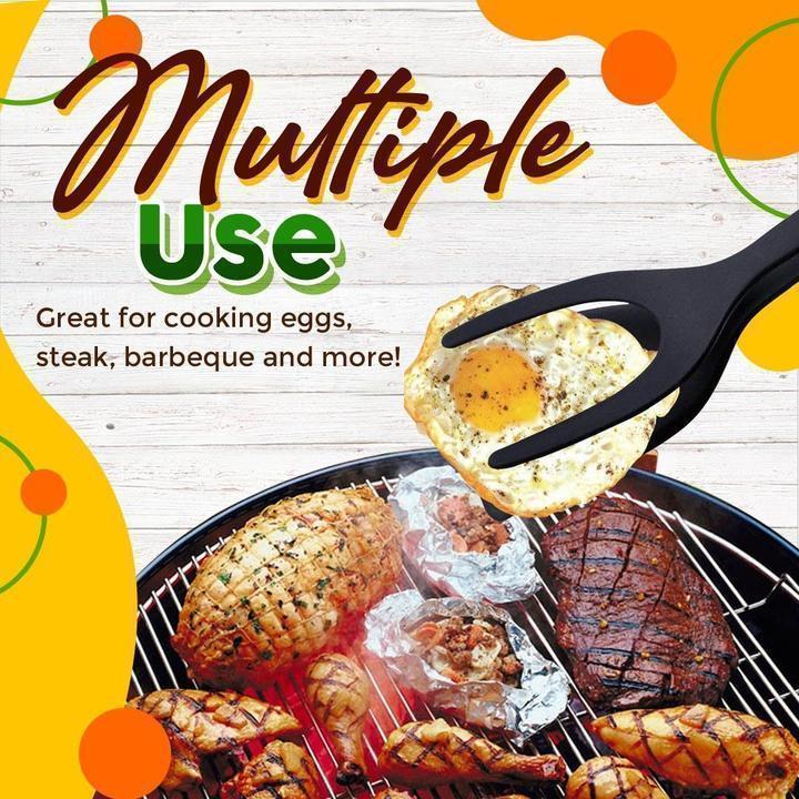 🍳 Flip with Ease | 2-in-1 Multi-Functional Kitchen Spatula Tongs with Food-Grade Silicone Tips 🥩