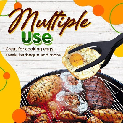 🍳 Flip with Ease | 2-in-1 Multi-Functional Kitchen Spatula Tongs with Food-Grade Silicone Tips 🥩