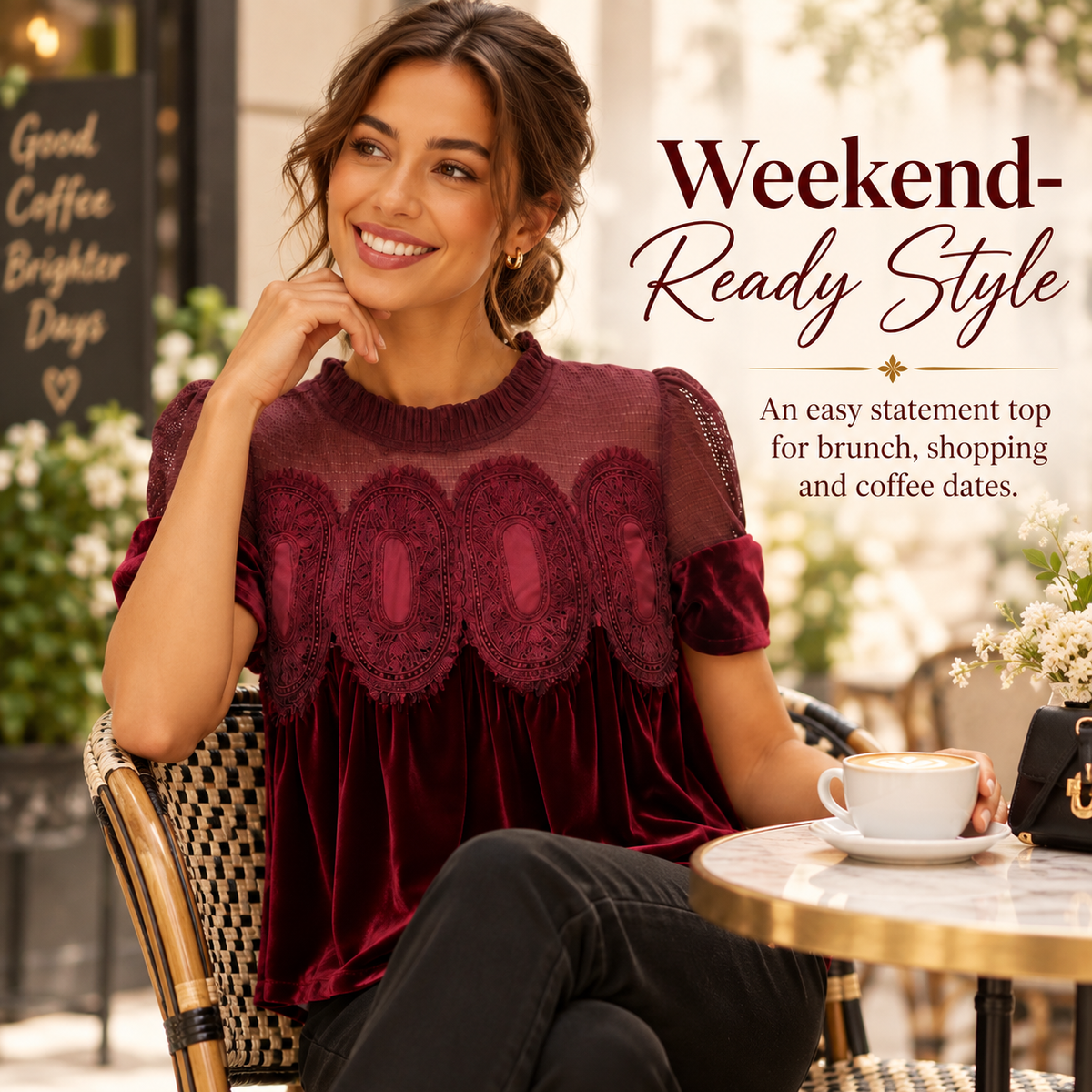 Women's Vintage Velvet Lace Blouse