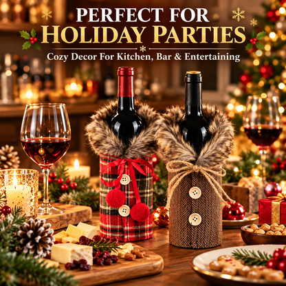 6 PCS Christmas Wine Bottle Covers – Cozy Faux Fur Holiday Decor