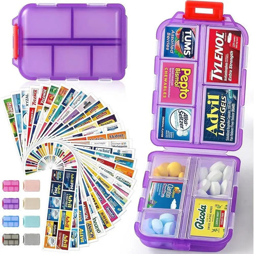 💊 Travel Pill Organizer with 200 Labels | 10 Compartments ✈️