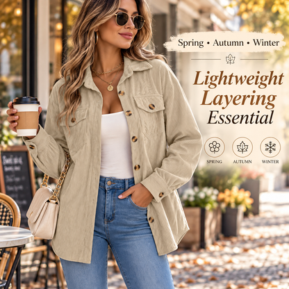 Women’s Corduroy Shacket – Relaxed Fit Button-Up Jacket