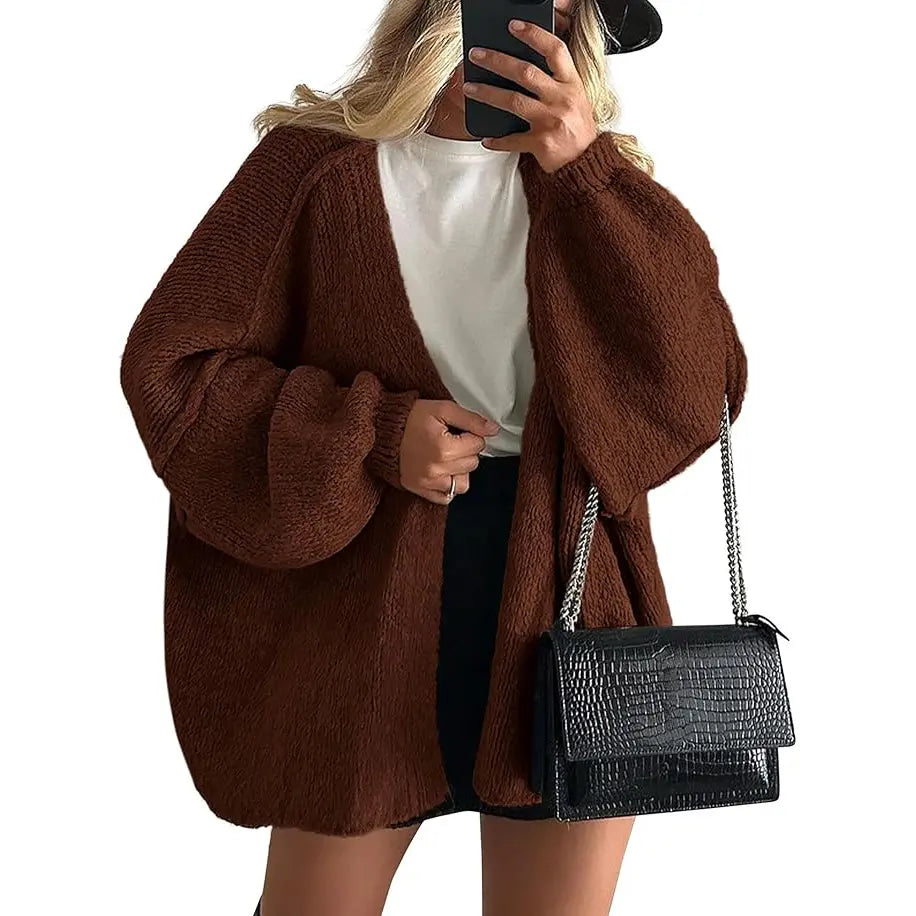 🍂 Cozy Fall Elegance | Women's Oversized Cardigan Sweater, Lightweight Long Lantern Sleeve Open-Front Knitwear Top ✨