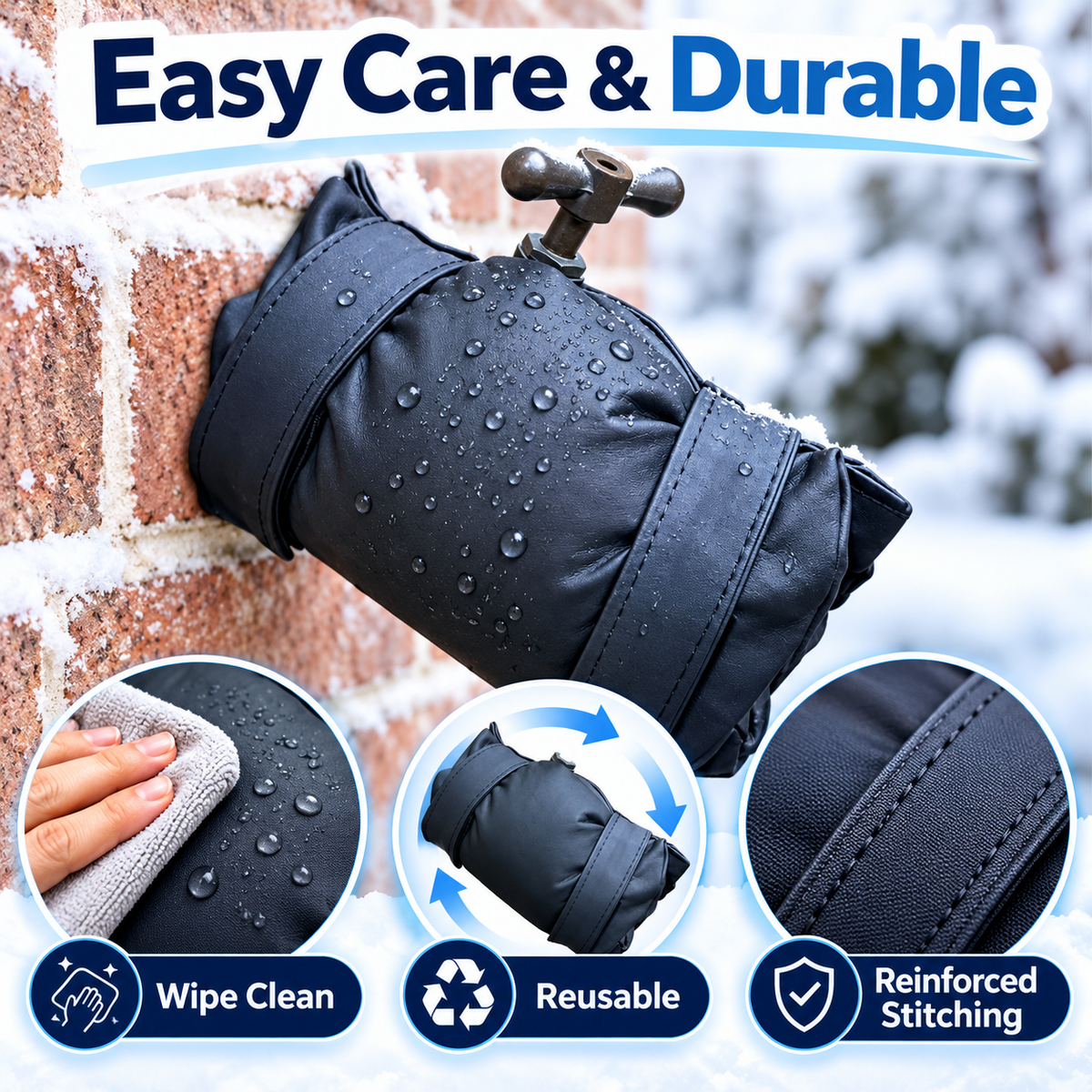 Water-repellent reusable winter outdoor faucet cover