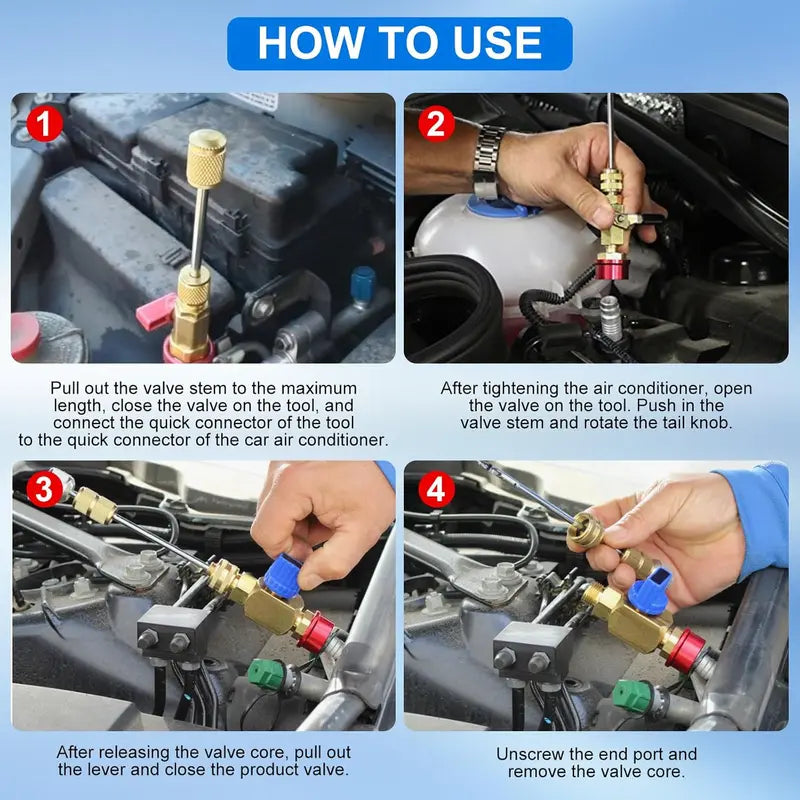 🚗 Zero-Leakage Mastery | R134a High & Low Pressure A/C Valve Core Remover Installer Tool Kit with Ball Valve 🛠️