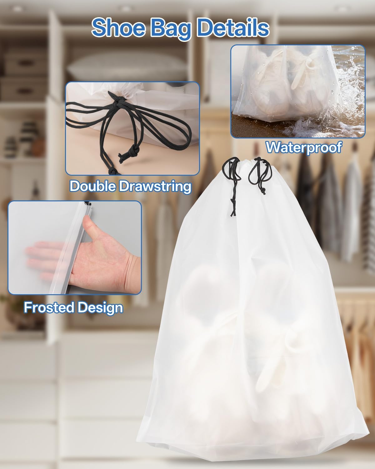 👟 Keep Your Luggage Clean & Organized | 6-Pack Travel Shoe Bags, Transparent Waterproof Portable Shoe Storage Pouches (15.7" x 11.8") ✨