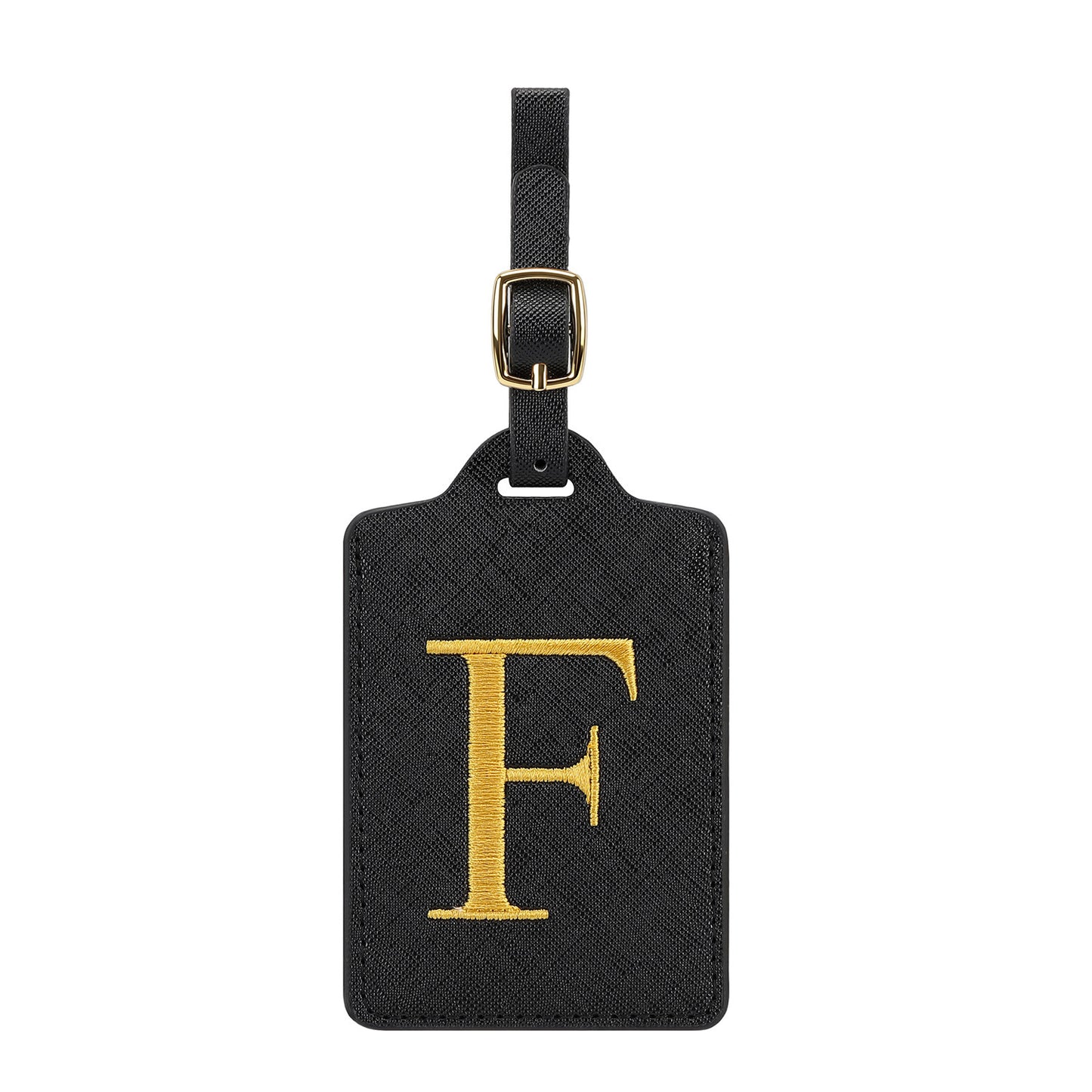✈️ Personalize Your Journey | Cute Embroidered Initial Letter A Black PU Leather Luggage Tag & Suitcase Identifier 🏷️