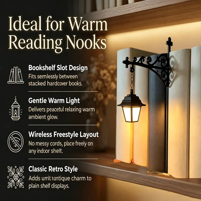📖 Library Vibe | Mini Bookshelf Retro Lantern & Warm LED Night Light 🕯️
