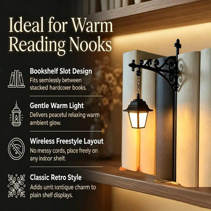 📖 Library Vibe | Mini Bookshelf Retro Lantern & Warm LED Night Light 🕯️