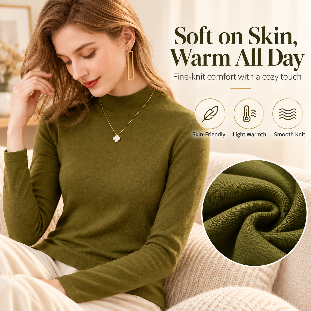 Women's Slim-Fit Mock Neck Knit Top