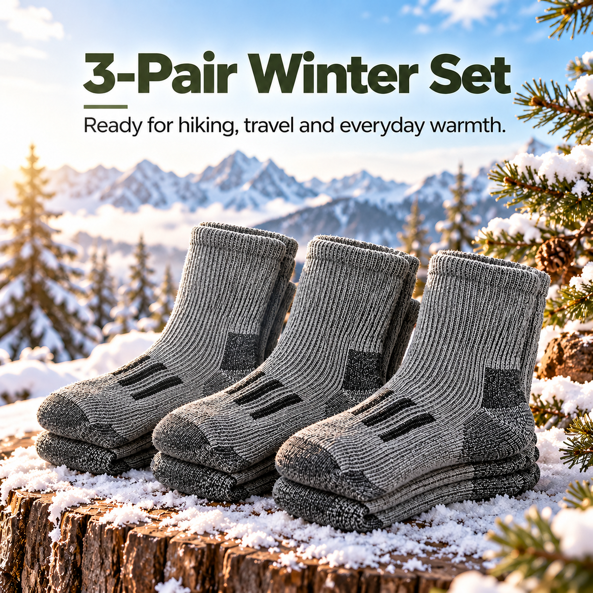 3-PAIR Merino Wool Thermal Socks – Thick Cushioned Winter Warmth