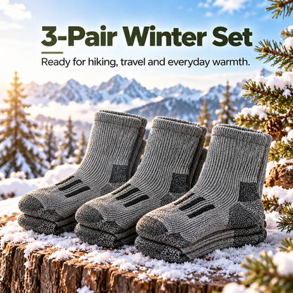 3-PAIR Merino Wool Thermal Socks – Thick Cushioned Winter Warmth