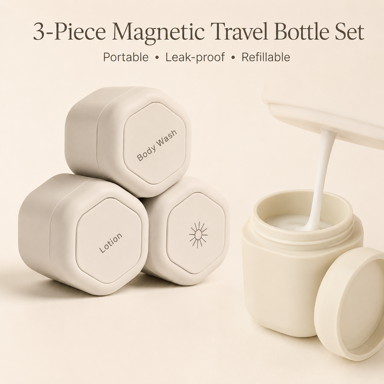 Three-Piece Portable Magnetic Travel Toilet Bottle Set