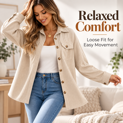 Women’s Corduroy Shacket – Relaxed Fit Button-Up Jacket