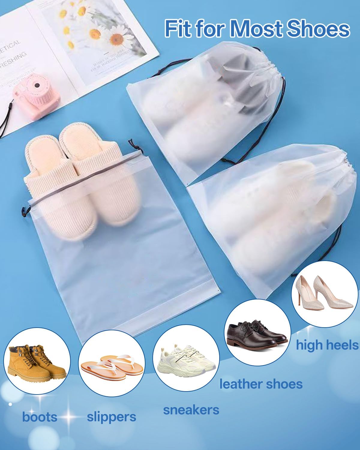 👟 Keep Your Luggage Clean & Organized | 6-Pack Travel Shoe Bags, Transparent Waterproof Portable Shoe Storage Pouches (15.7" x 11.8") ✨