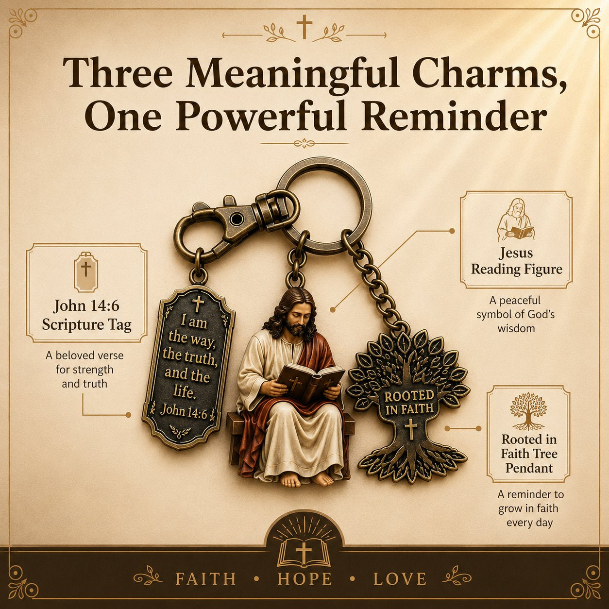 ✝️ Walk in Wisdom | Beautiful "Jesus Reading" Keychain, Premium Stainless Steel Christian Faith Monogram Backpack Charm Gift 🙏